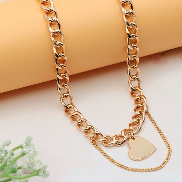 Chunky Heart Pendant Rose Gold Necklace, XPNL0254 - Picture 1 of 12